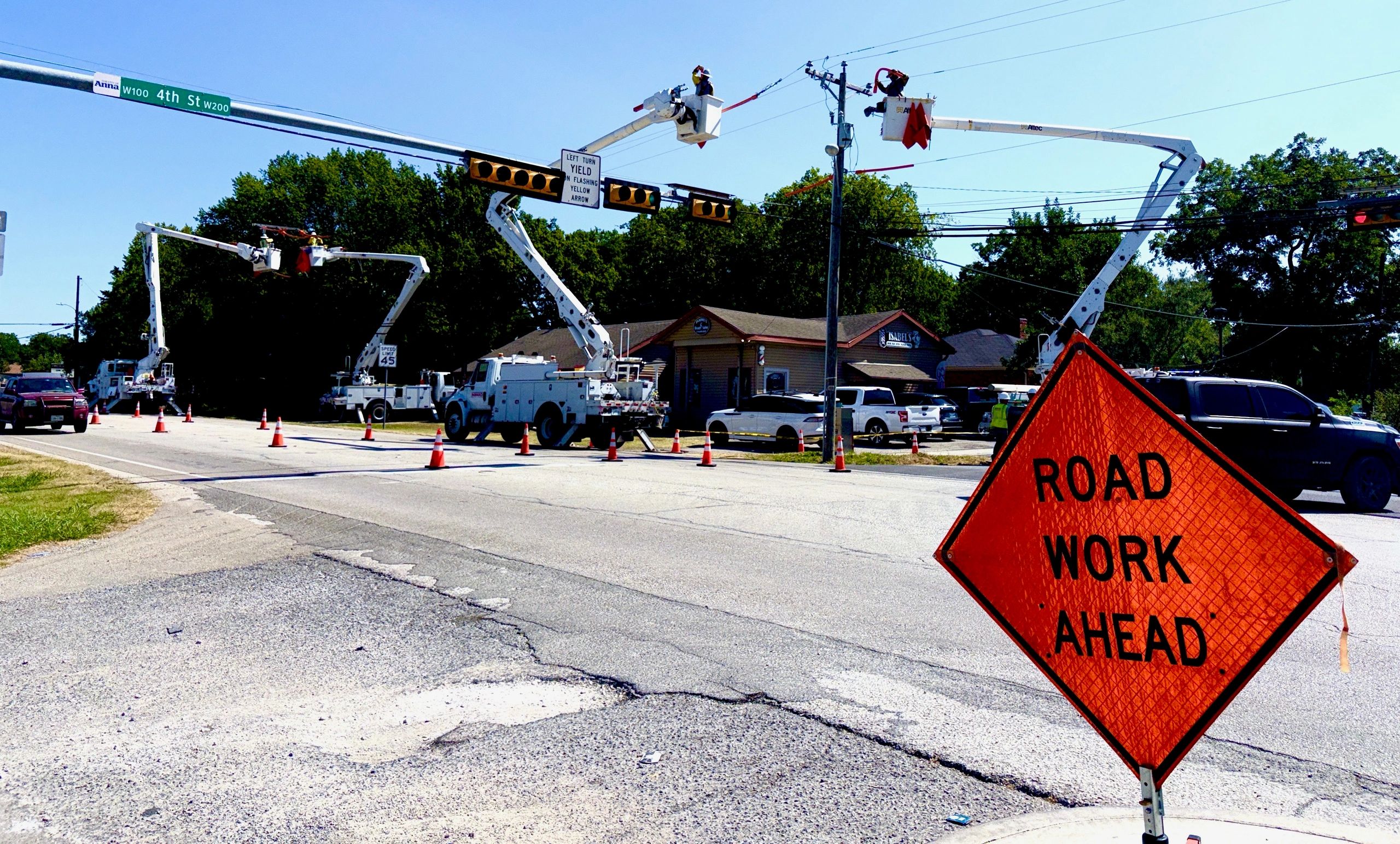Traffic control crew working a job site in West Texas
